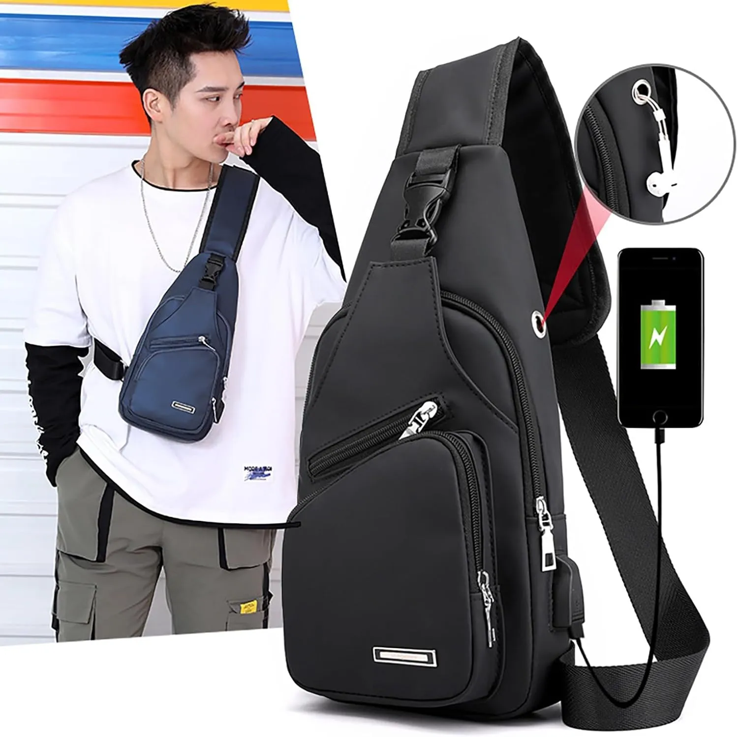 New Fashionable Layer Crossbody Bag Lightweight Nylon Sport Running Hiking Bag Messenger Bags (Black, One Size)