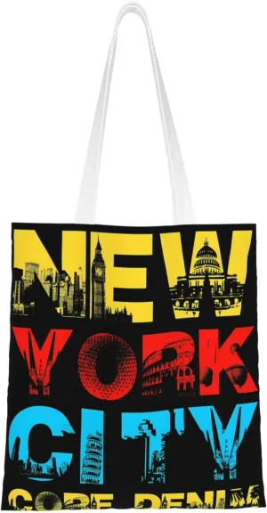 New York City Core Denim Canvas Tote Bag for Women Reusable Grocery Shoulder Bags Shopping Handbags