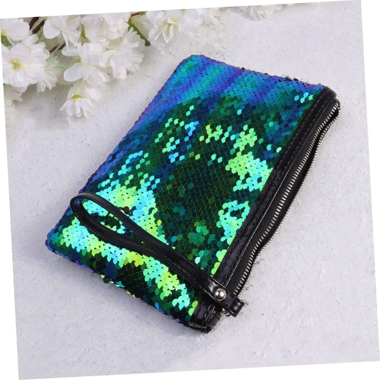 NOLITOY 2pcs Chic and Unique Sequin Design Makeup Bag Zipper Compact and Portable