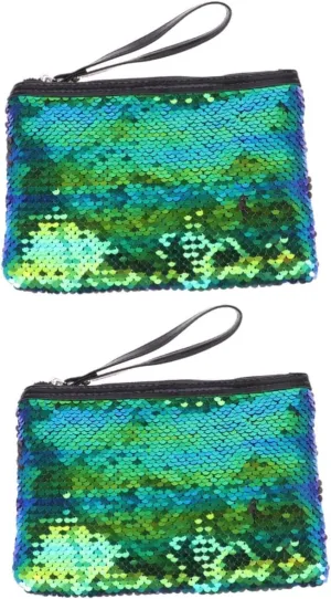 NOLITOY 2pcs Chic and Unique Sequin Design Makeup Bag Zipper Compact and Portable