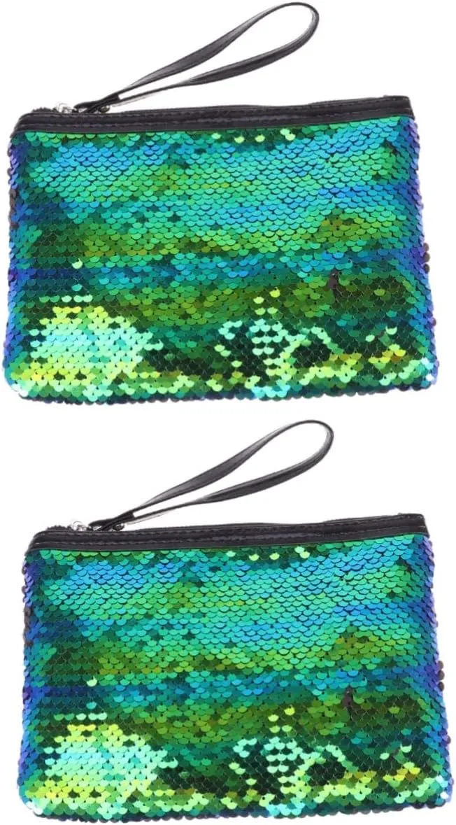 NOLITOY 2pcs Chic and Unique Sequin Design Makeup Bag Zipper Compact and Portable