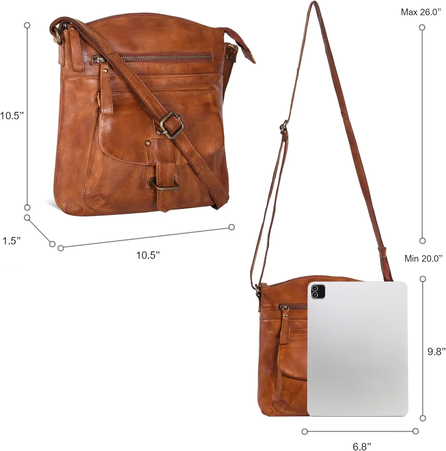 Oak Leathers Leather Crossbody Bag For Women With Adjustable Sling Strap - Medium Size Crossover Shoulder Handbag Purse