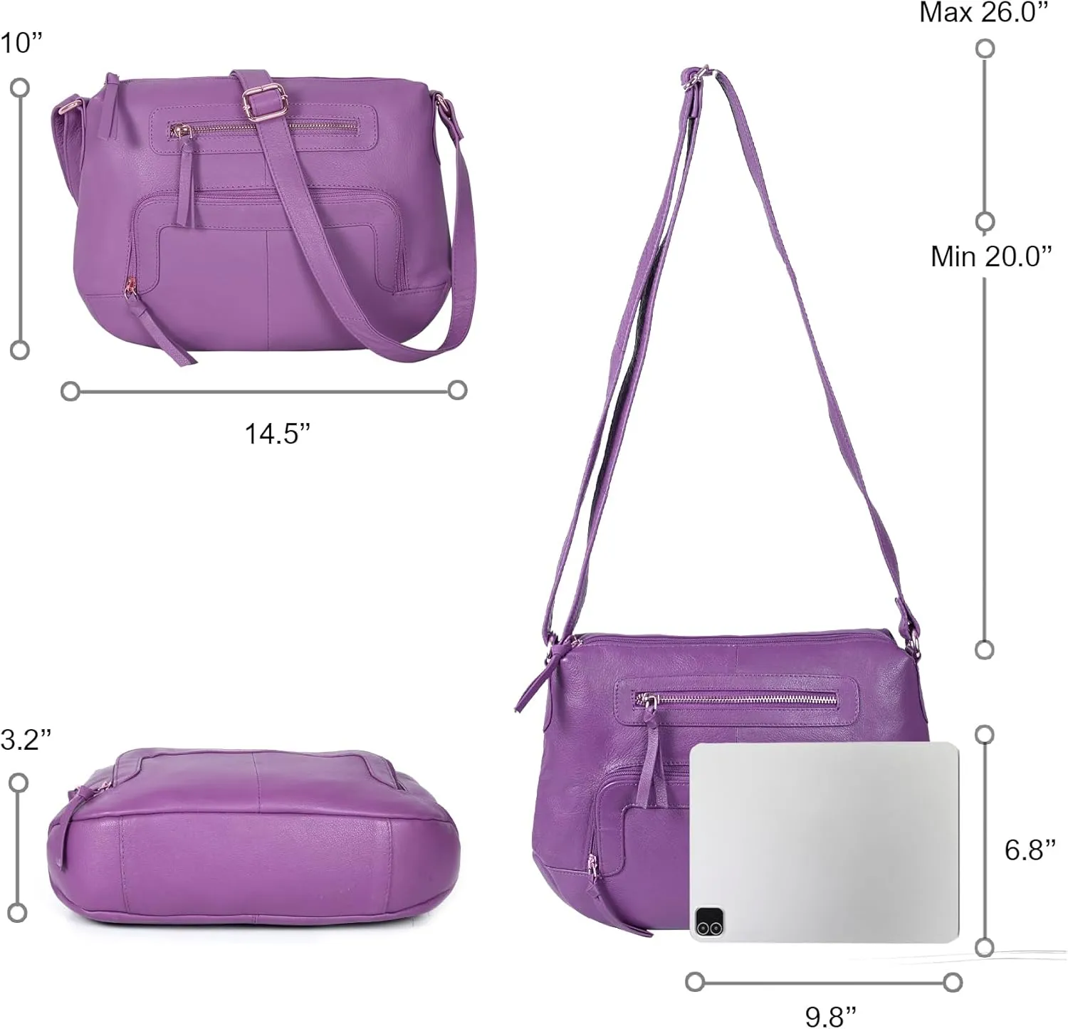 Oak Leathers Women's Crossbody Bag - Genuine Leather Crossover Shoulder Purse With Adjustable Sling Strap - Medium Size