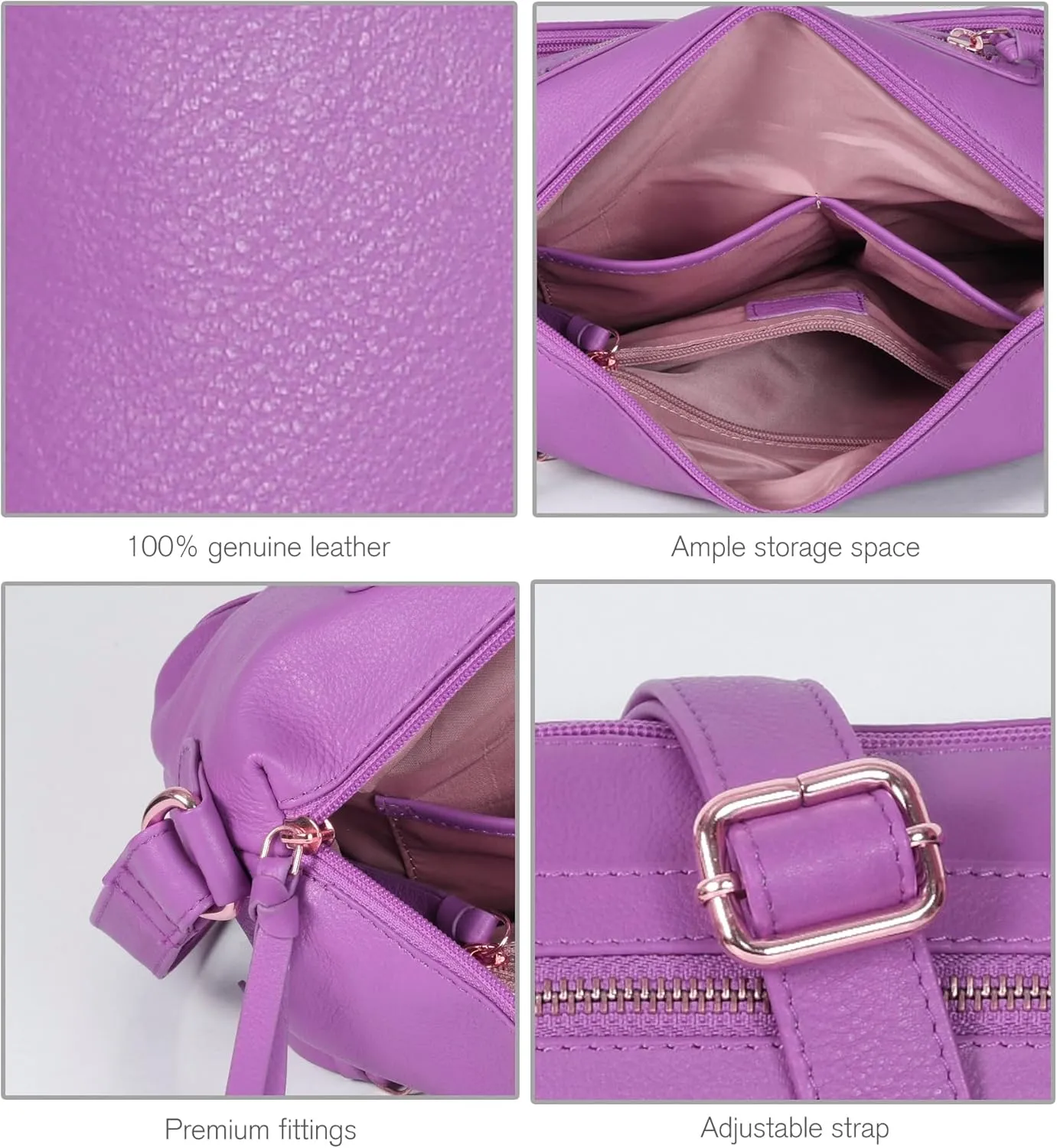 Oak Leathers Women's Crossbody Bag - Genuine Leather Crossover Shoulder Purse With Adjustable Sling Strap - Medium Size