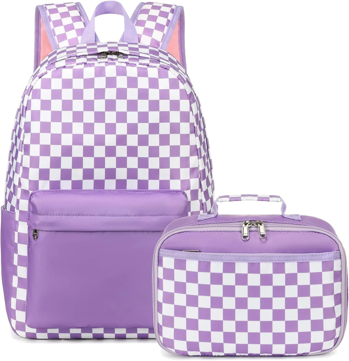 Octsky Kids Backpack for Girls Teens Elementary Middle School Bookbags Childs Back to School Bag with Lunch Box, Purple/White, One Size