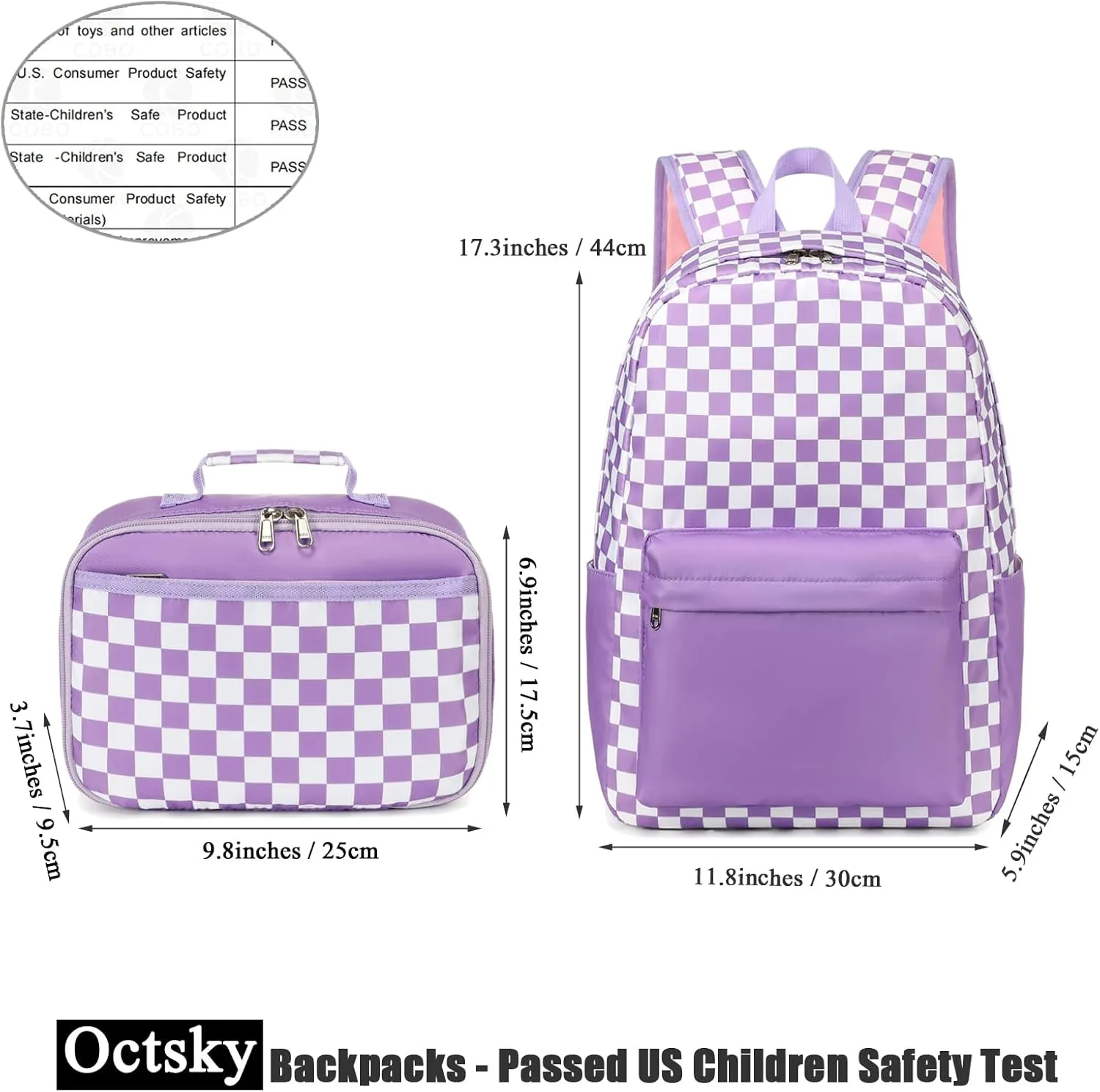 Octsky Kids Backpack for Girls Teens Elementary Middle School Bookbags Childs Back to School Bag with Lunch Box, Purple/White, One Size