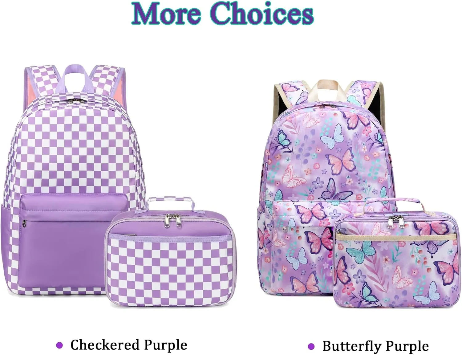 Octsky Kids Backpack for Girls Teens Elementary Middle School Bookbags Childs Back to School Bag with Lunch Box, Purple/White, One Size
