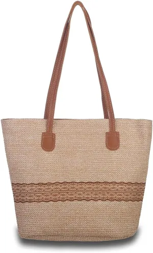 Octwine Brown Tote Bag Straw Beach Bag Summer Handwoven Tote Bags Purse Handle Straw Handbag Clutch for Women