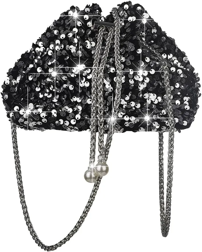 Octwine Shinny Evening Bag Bucket Purse Handbag Shoulder Bags Sequin Crossbody Bag Party Prom Crossbody Bag for Women