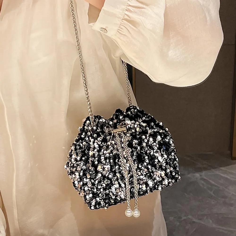 Octwine Shinny Evening Bag Bucket Purse Handbag Shoulder Bags Sequin Crossbody Bag Party Prom Crossbody Bag for Women