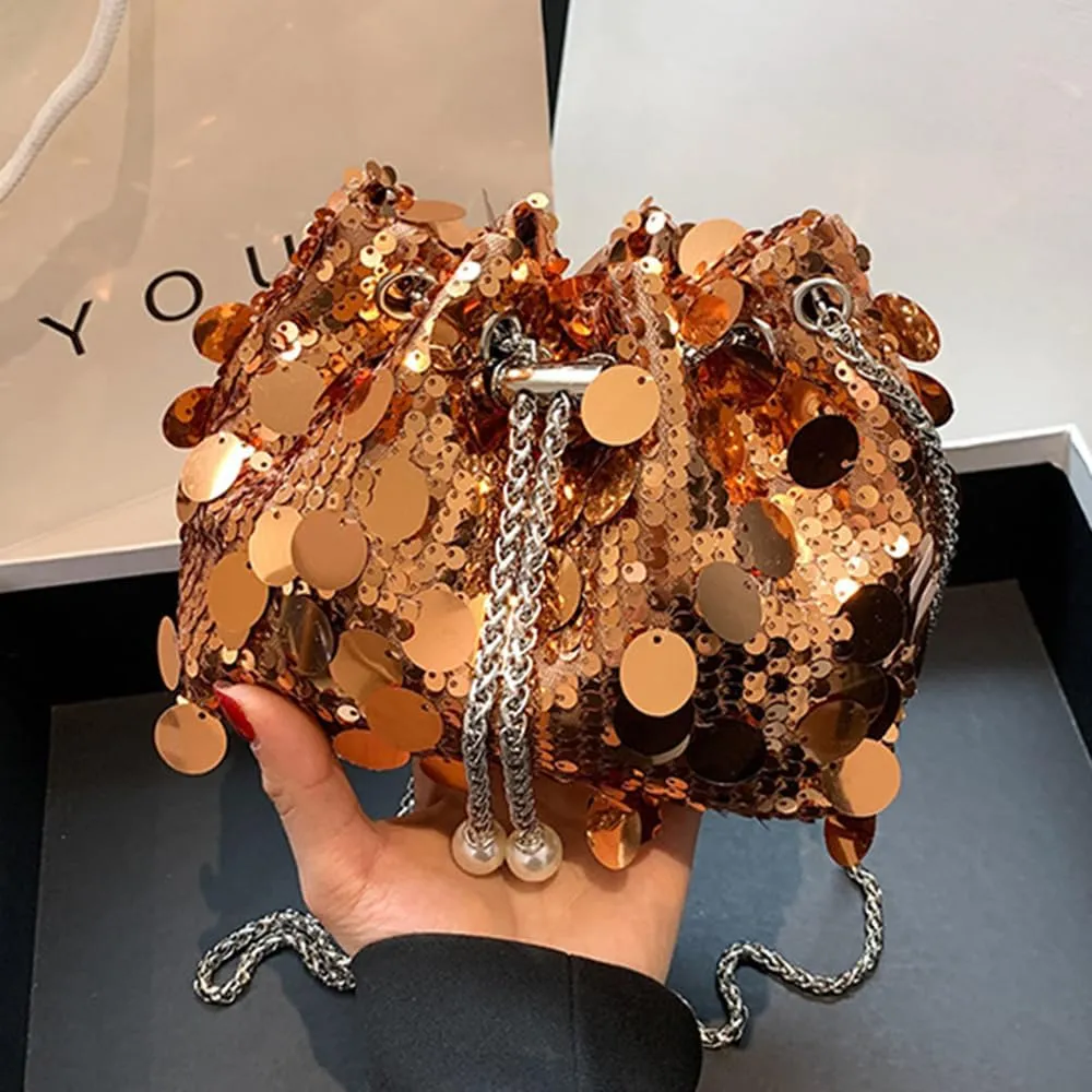 Octwine Shinny Evening Sequin Bag Bucket Purse Handbag Shoulder Bags Crossbody Bag Party Prom Crossbody Bag for Women