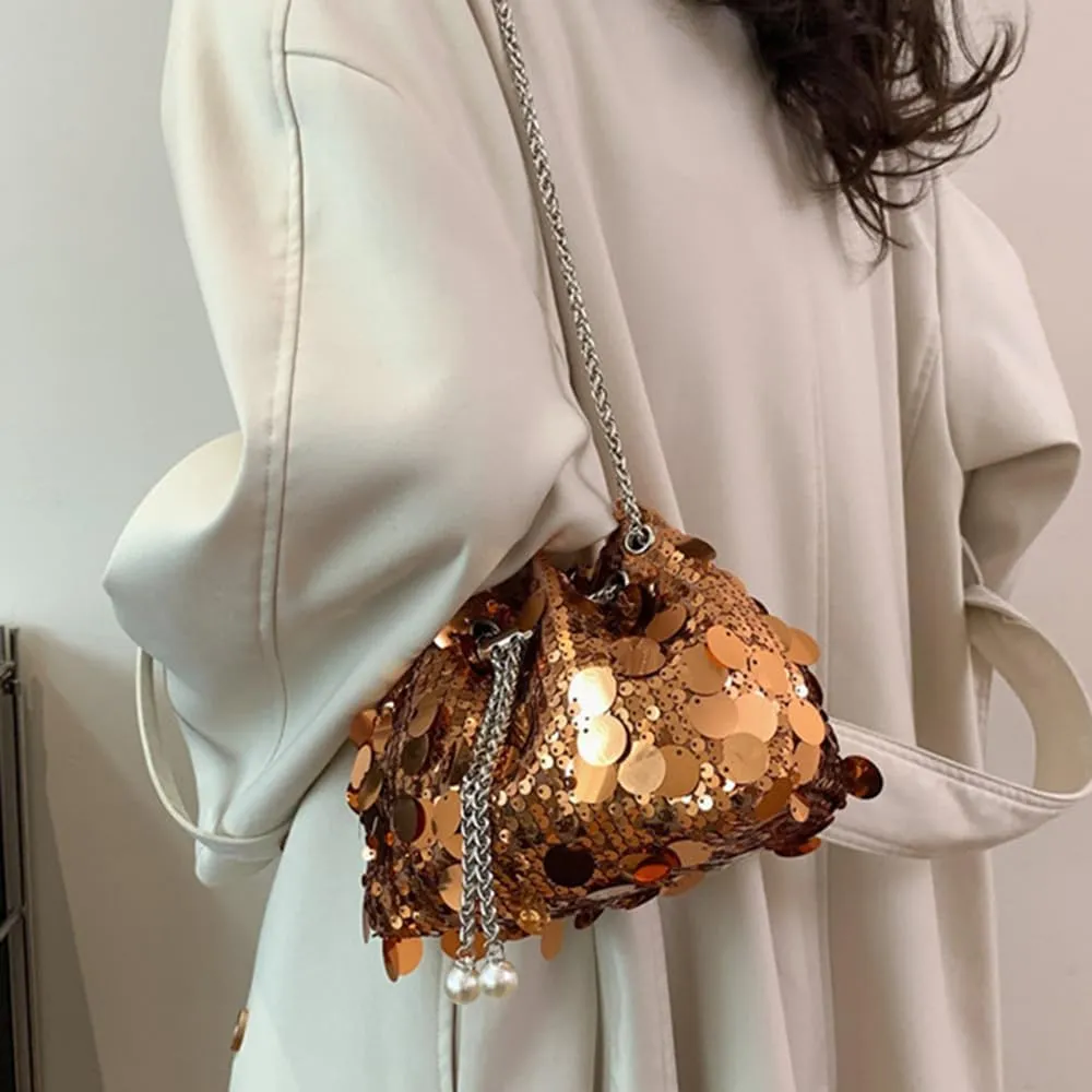Octwine Shinny Evening Sequin Bag Bucket Purse Handbag Shoulder Bags Crossbody Bag Party Prom Crossbody Bag for Women