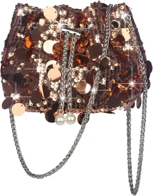 Octwine Shinny Evening Sequin Bag Bucket Purse Handbag Shoulder Bags Crossbody Bag Party Prom Crossbody Bag for Women