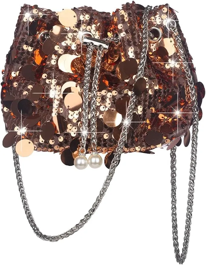 Octwine Shinny Evening Sequin Bag Bucket Purse Handbag Shoulder Bags Crossbody Bag Party Prom Crossbody Bag for Women