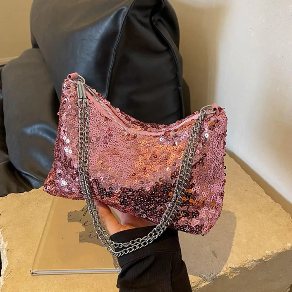 Octwine Shinny Sequin Bag Bucket Purse Handbag Shoulder Bags Pink Crossbody Bag Party Prom Crossbody Bag for Women
