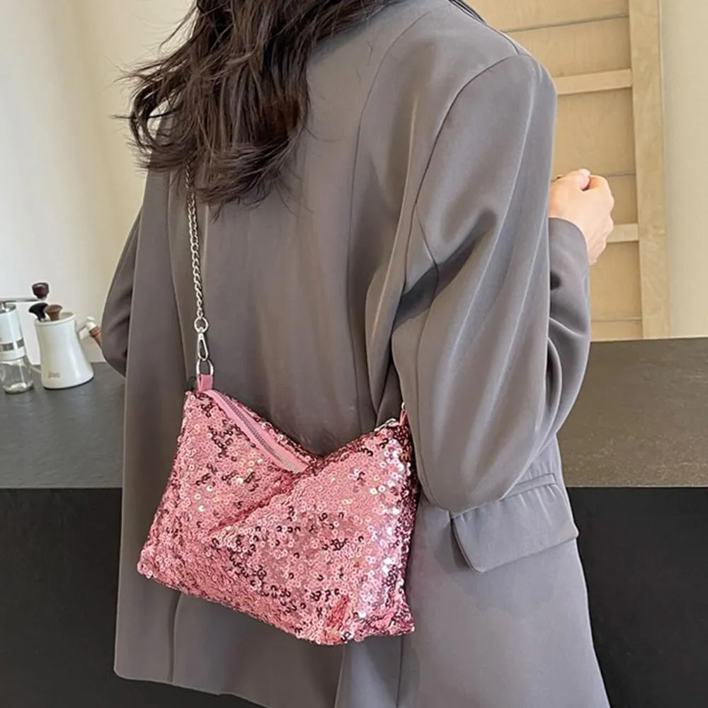 Octwine Shinny Sequin Bag Bucket Purse Handbag Shoulder Bags Pink Crossbody Bag Party Prom Crossbody Bag for Women