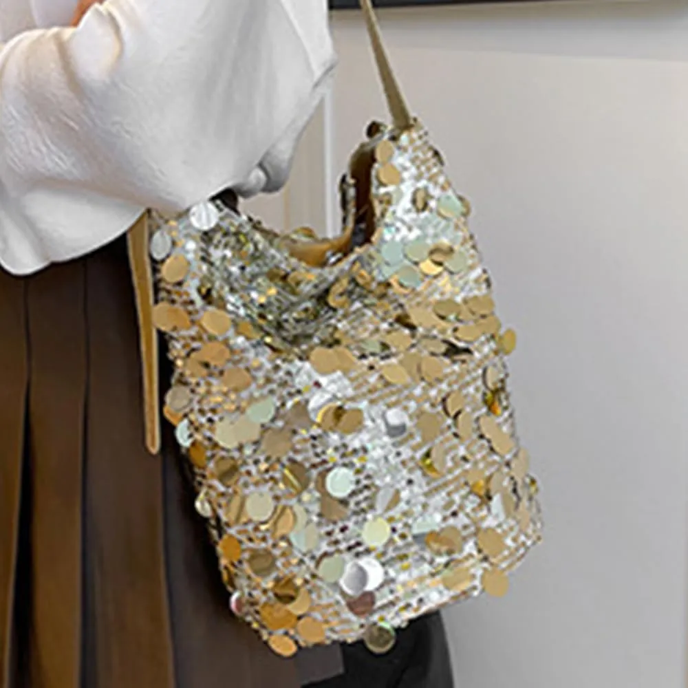 Octwine Shinny Silver Black Sequin Bag Bucket Purse Handbag Shoulder Bags Crossbody Bag Party Prom Crossbody Bag for Women