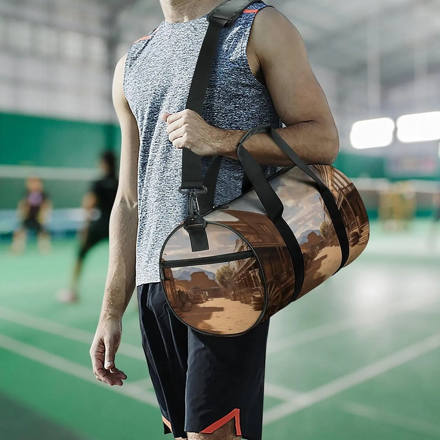 Old Wild West Cowboy Town Gym Bag Small Travel Duffle Bag with Compartment Carry On Weekender Bag for Women Men