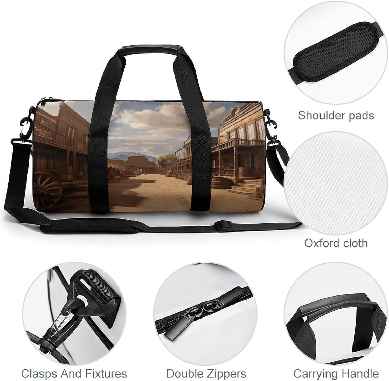 Old Wild West Cowboy Town Gym Bag Small Travel Duffle Bag with Compartment Carry On Weekender Bag for Women Men