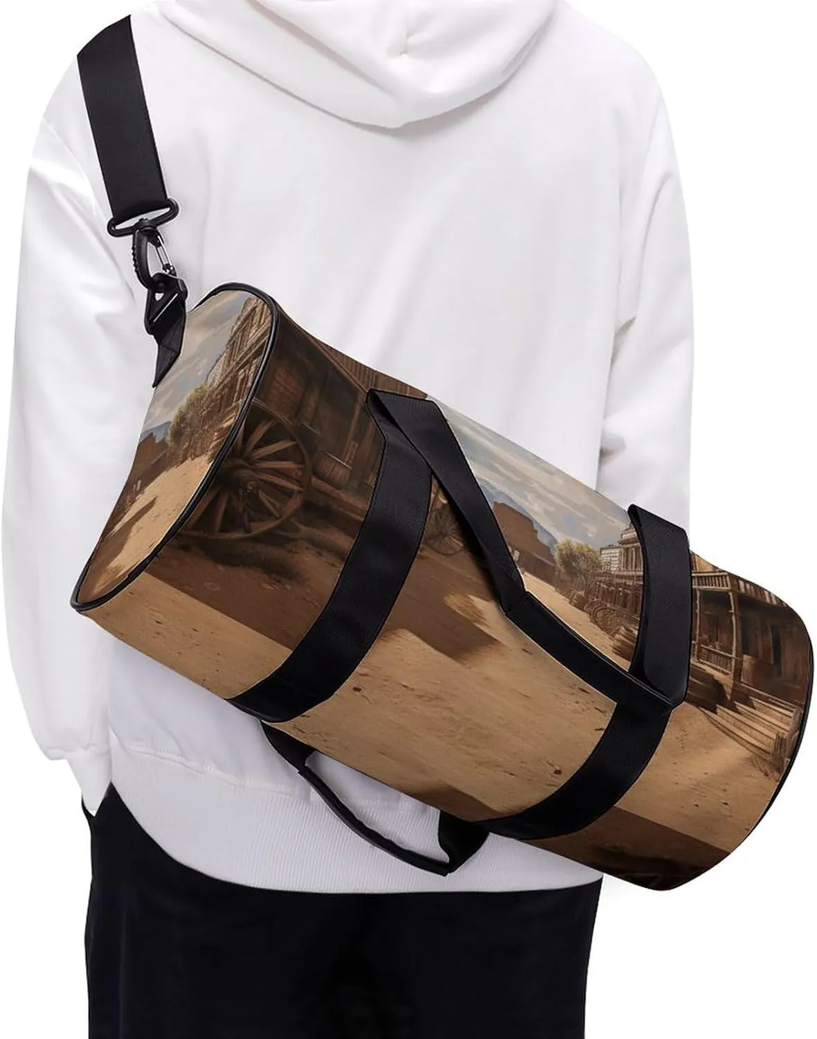 Old Wild West Cowboy Town Gym Bag Small Travel Duffle Bag with Compartment Carry On Weekender Bag for Women Men
