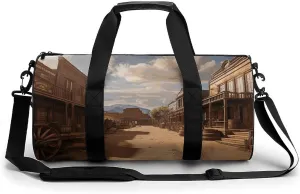 Old Wild West Cowboy Town Gym Bag Small Travel Duffle Bag with Compartment Carry On Weekender Bag for Women Men
