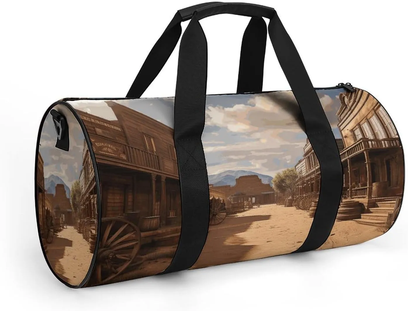 Old Wild West Cowboy Town Gym Bag Small Travel Duffle Bag with Compartment Carry On Weekender Bag for Women Men