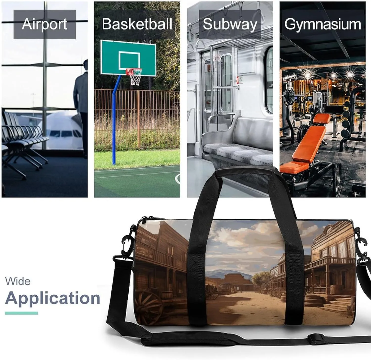 Old Wild West Cowboy Town Gym Bag Small Travel Duffle Bag with Compartment Carry On Weekender Bag for Women Men