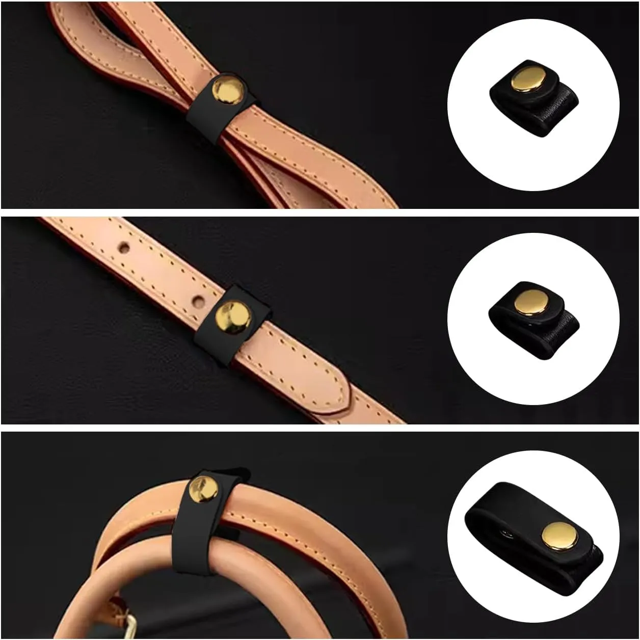 OLizee® 6 Pack PU Leather Handbag Strap Shortener Handbag Handle Wrap Cover Bag Handle Cover Wrap Tote Bag Handle Protector Shoulder Bag Handle Wrap for Travel Black
