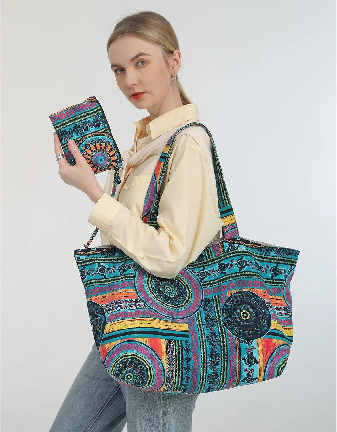 OPQRSTU Women Hippie Tote Hand Bag Large Capacity Bohemian Bag Portable Tourist Shoulder Bags