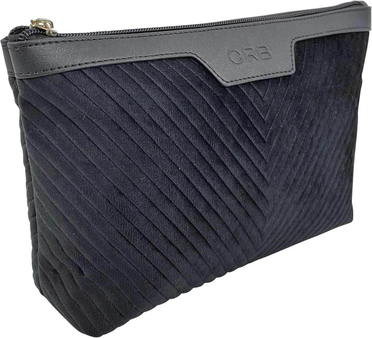 ORB Style Cosmetic Bag-CB201BK-Velour-Large Pouch-Black