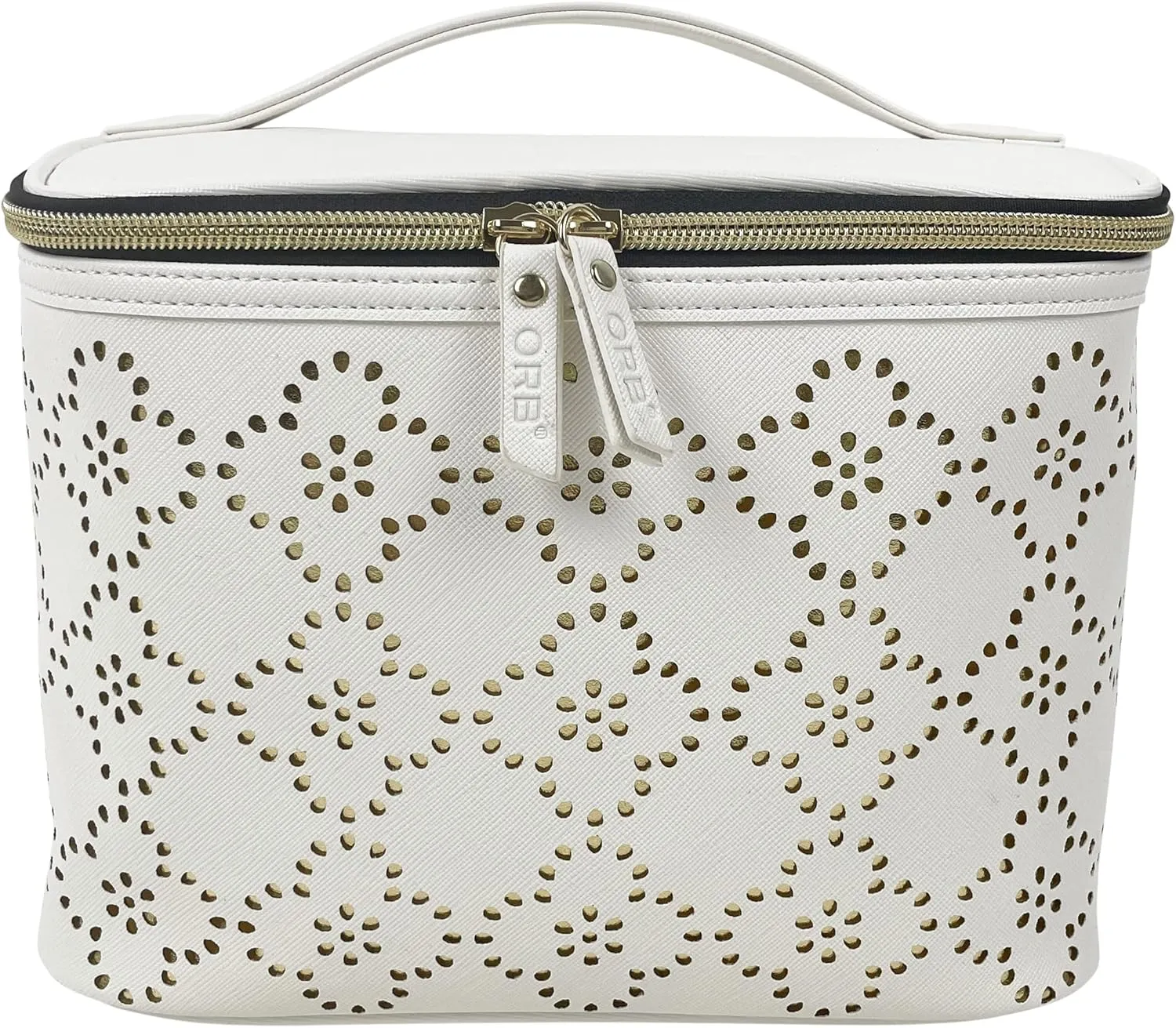 ORB Style Cosmetic Bag-CB307-Lace-Train Case-Off White/Gold