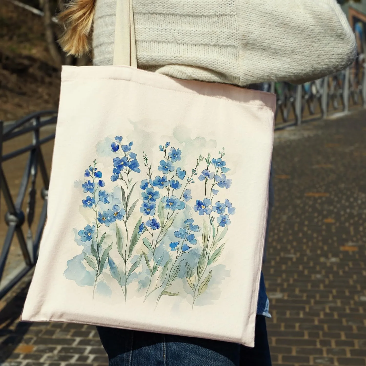 OUZ Flower Tote Bag, Aesthetic Wildflower Tote Bag, Canvas Tote Bag for Women Beach Bag Shopping Bags Reusable Grocery Bags