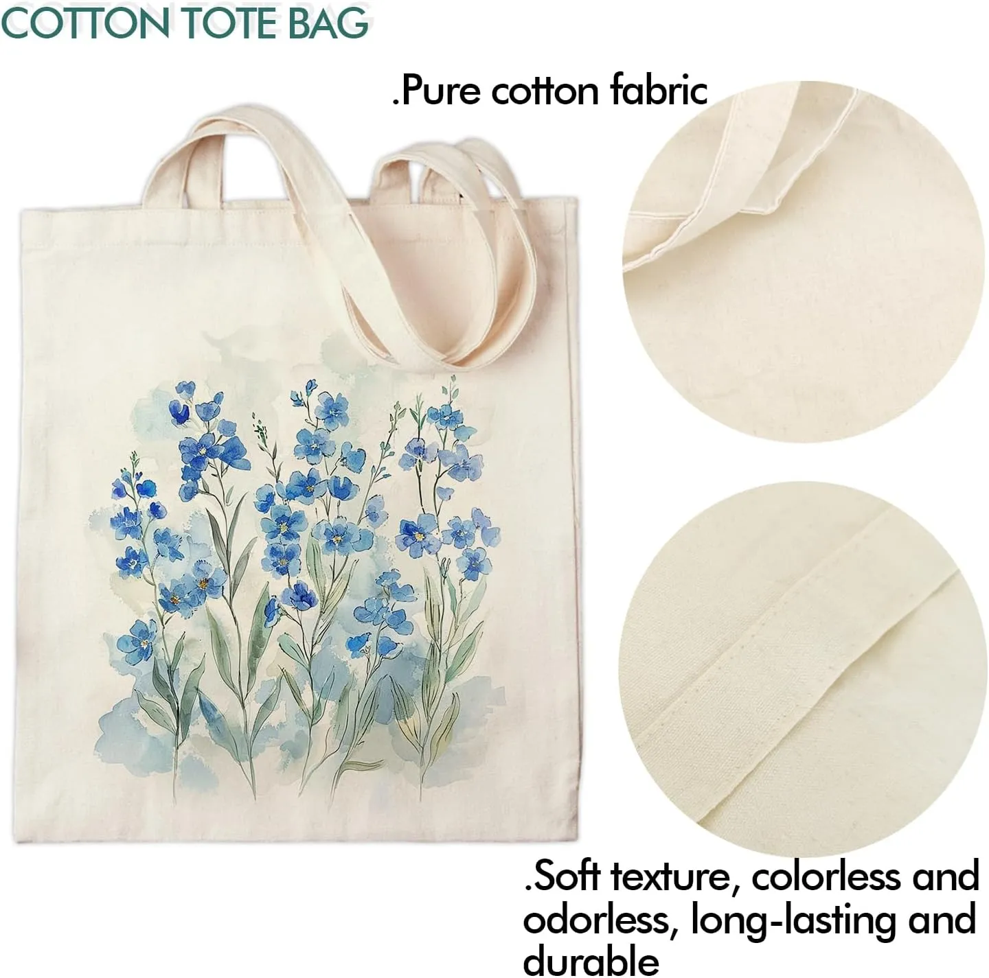 OUZ Flower Tote Bag, Aesthetic Wildflower Tote Bag, Canvas Tote Bag for Women Beach Bag Shopping Bags Reusable Grocery Bags