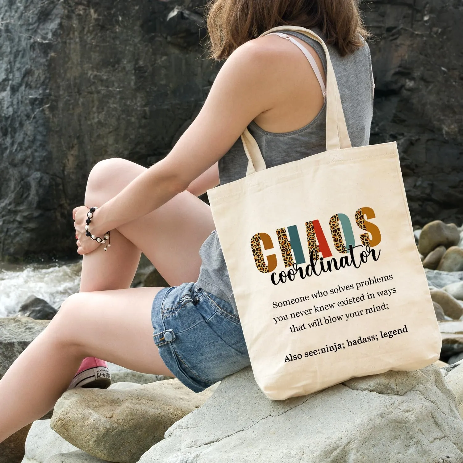 OUZ Stylish Reusable Canvas Tote Bag for Women, Lightweight & Durable Shoulder Bag for Shopping, Work, Gym, Beach, Travel