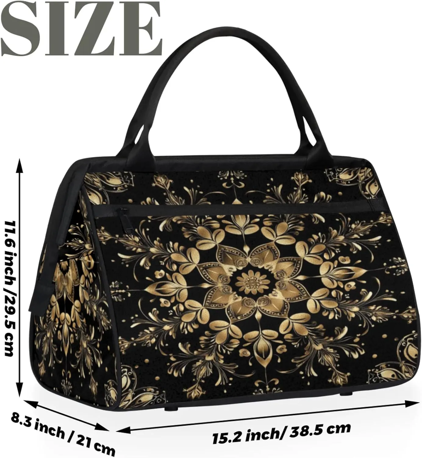 Overnight Weekender Bag for Women Men Carpet Texture Golden Black Waterproof Carry On Travel Duffel Bags with Zipper Lightweight Sports Gym Bag Luggage Workout Handle Bags for Traveling Yoga Camping