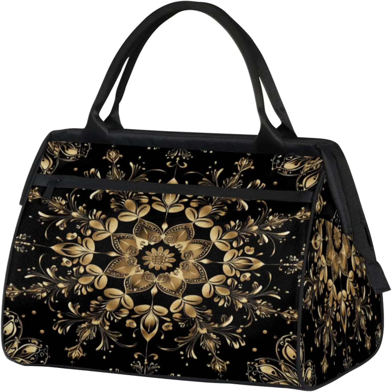 Overnight Weekender Bag for Women Men Carpet Texture Golden Black Waterproof Carry On Travel Duffel Bags with Zipper Lightweight Sports Gym Bag Luggage Workout Handle Bags for Traveling Yoga Camping