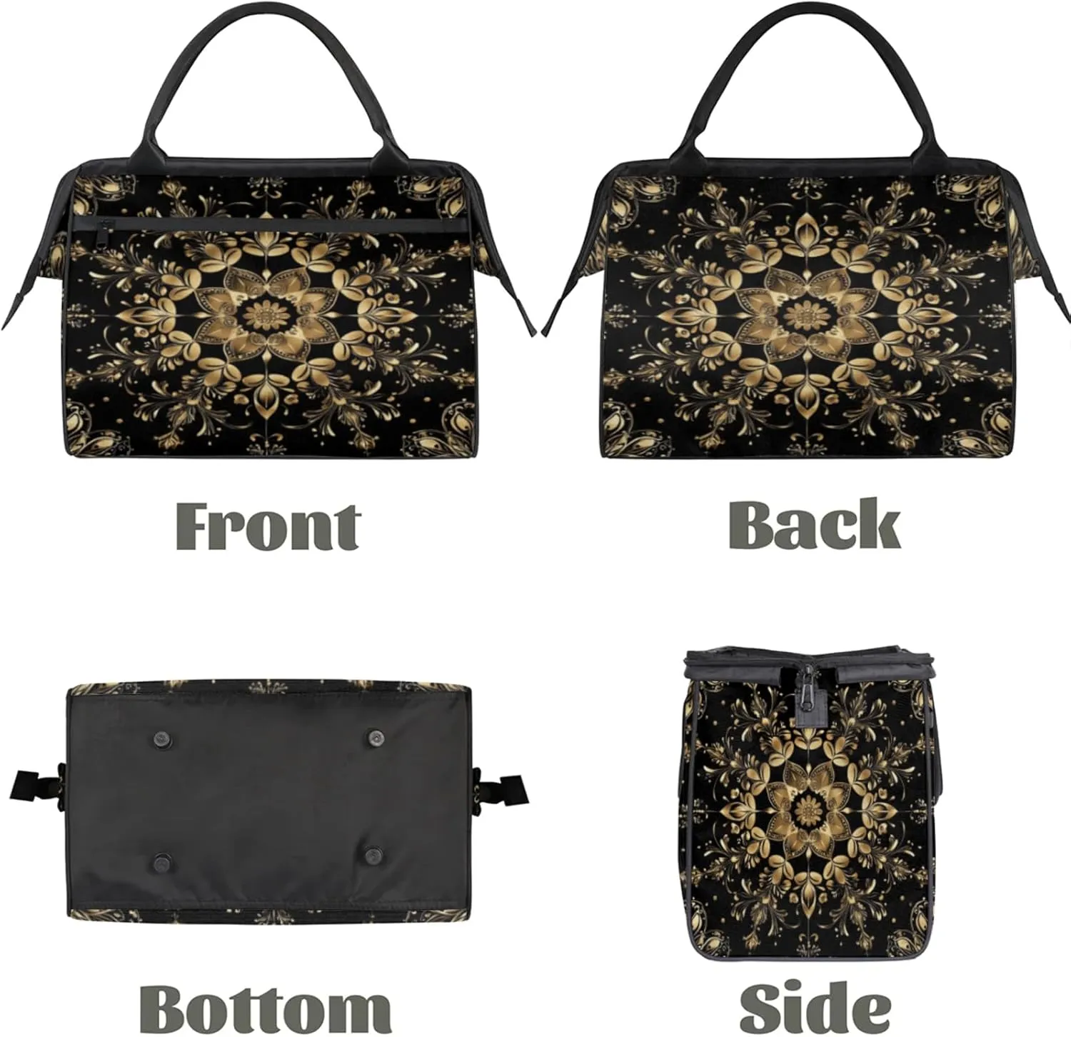 Overnight Weekender Bag for Women Men Carpet Texture Golden Black Waterproof Carry On Travel Duffel Bags with Zipper Lightweight Sports Gym Bag Luggage Workout Handle Bags for Traveling Yoga Camping
