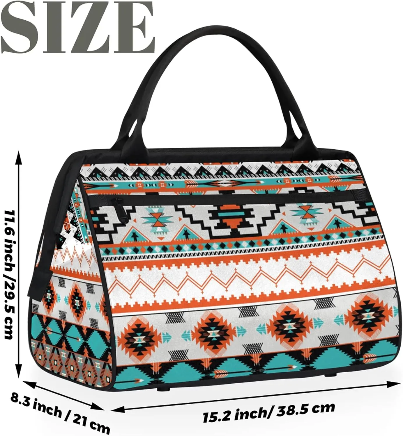Overnight Weekender Bag for Women Men Western Ethnic Geometric Waterproof Carry On Travel Duffel Bags with Zipper Lightweight Sports Gym Bag Luggage Workout Handle Bags for Traveling Yoga Camping