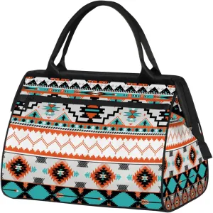 Overnight Weekender Bag for Women Men Western Ethnic Geometric Waterproof Carry On Travel Duffel Bags with Zipper Lightweight Sports Gym Bag Luggage Workout Handle Bags for Traveling Yoga Camping
