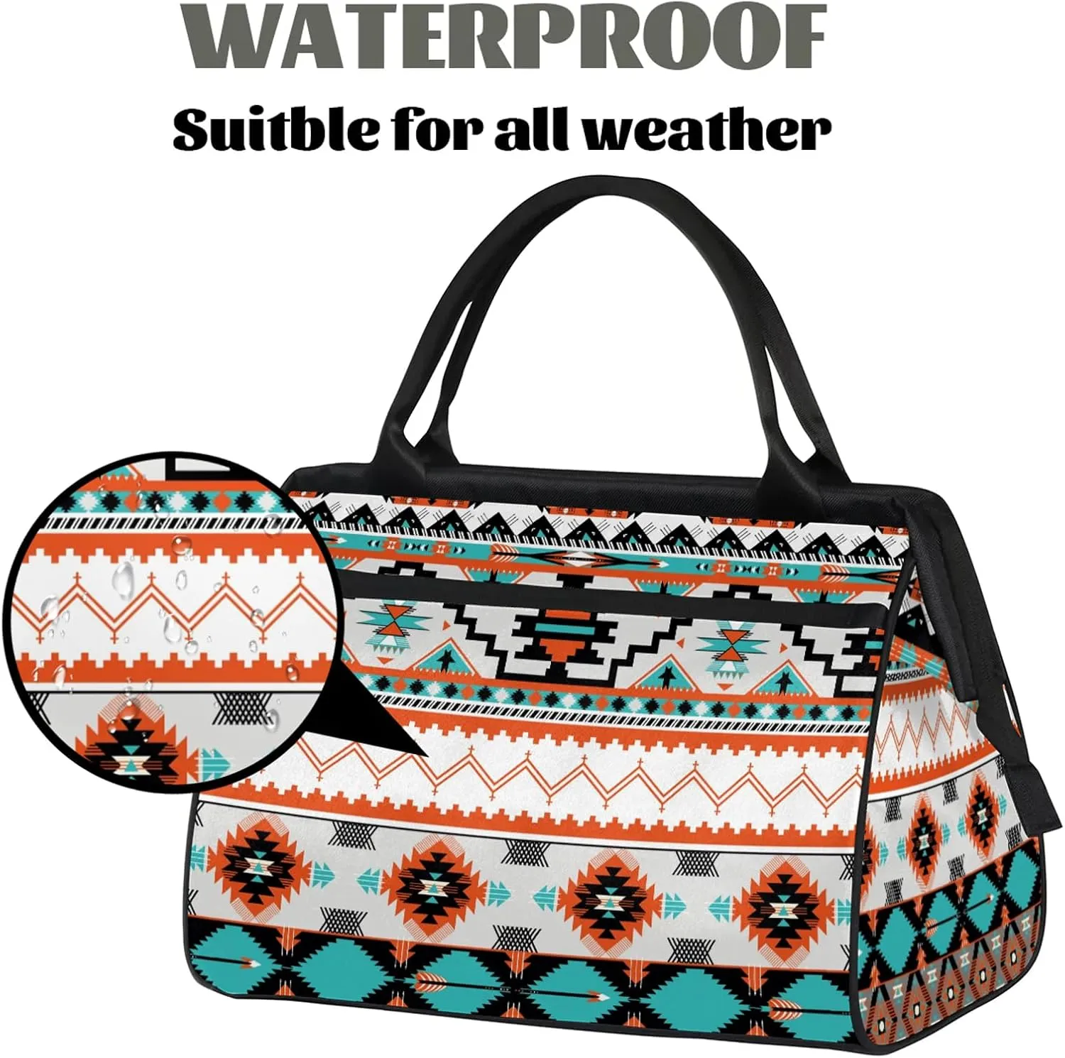 Overnight Weekender Bag for Women Men Western Ethnic Geometric Waterproof Carry On Travel Duffel Bags with Zipper Lightweight Sports Gym Bag Luggage Workout Handle Bags for Traveling Yoga Camping