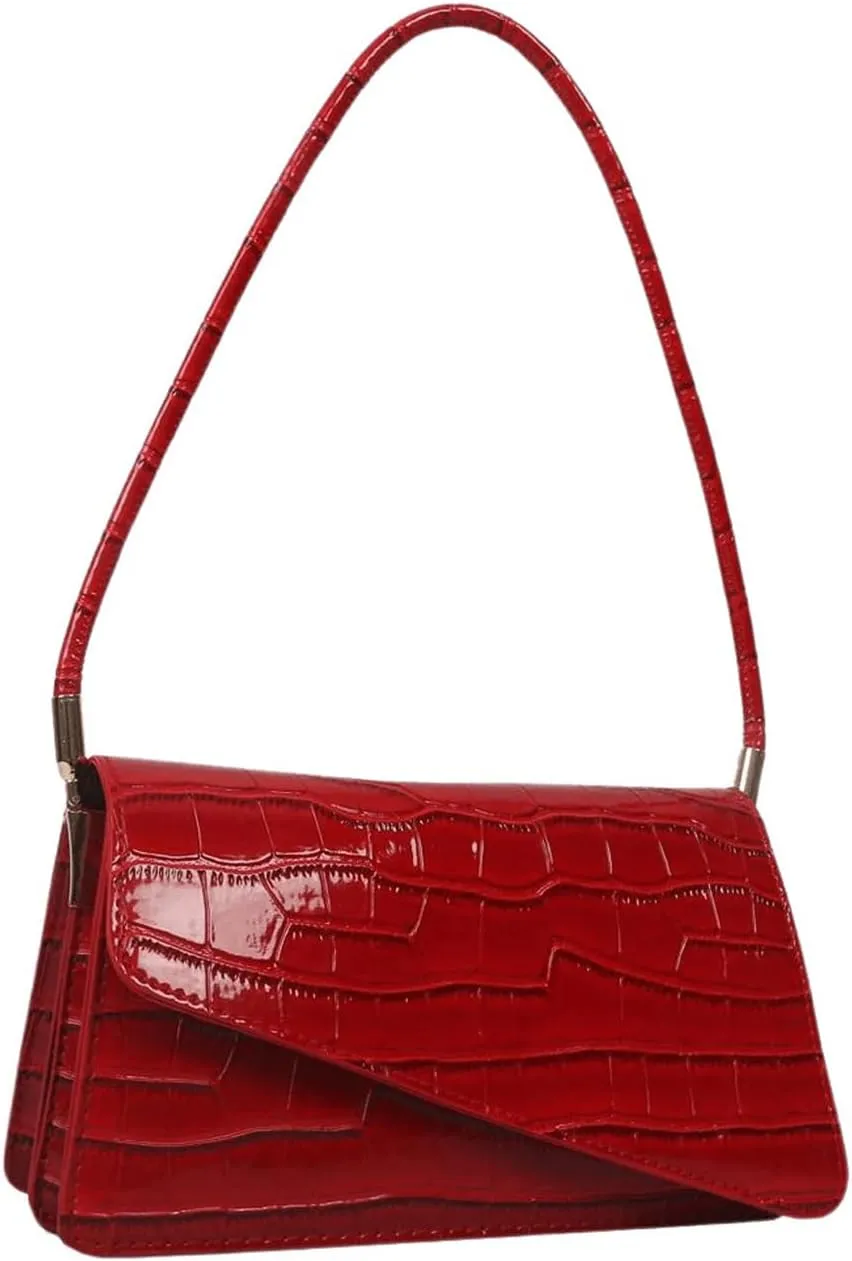 OYOANGLE Women's Crocodile Embossed Flap Shoulder Bag Casual Solid Clutch Handbag