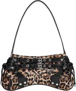 OYOANGLE Women's Leopard Print Shoulder Bags PU Leather Zipper Buckled Y2K Clutch Purses Funky Hobo Bag