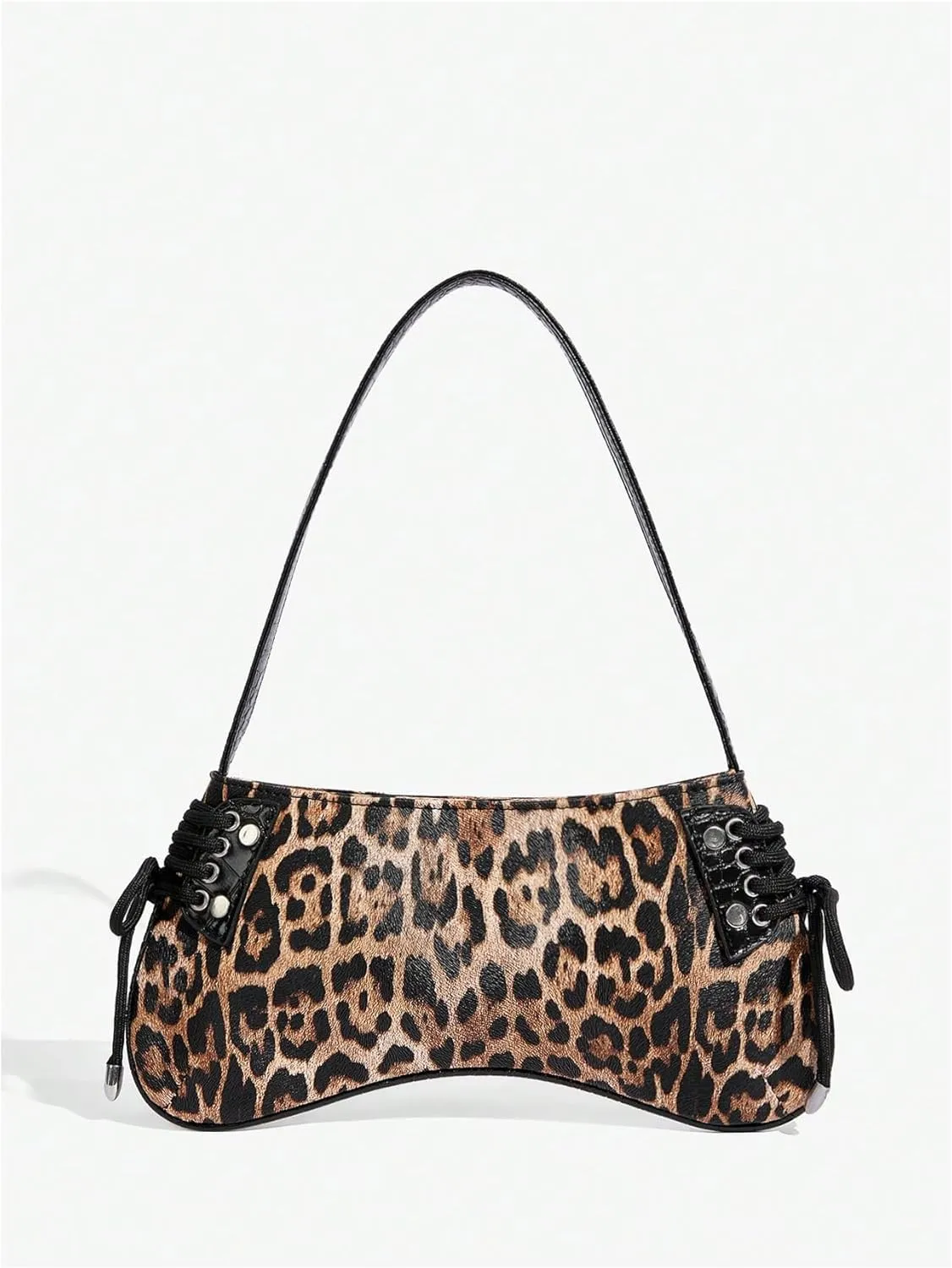 OYOANGLE Women's Leopard Print Shoulder Bags PU Leather Zipper Buckled Y2K Clutch Purses Funky Hobo Bag