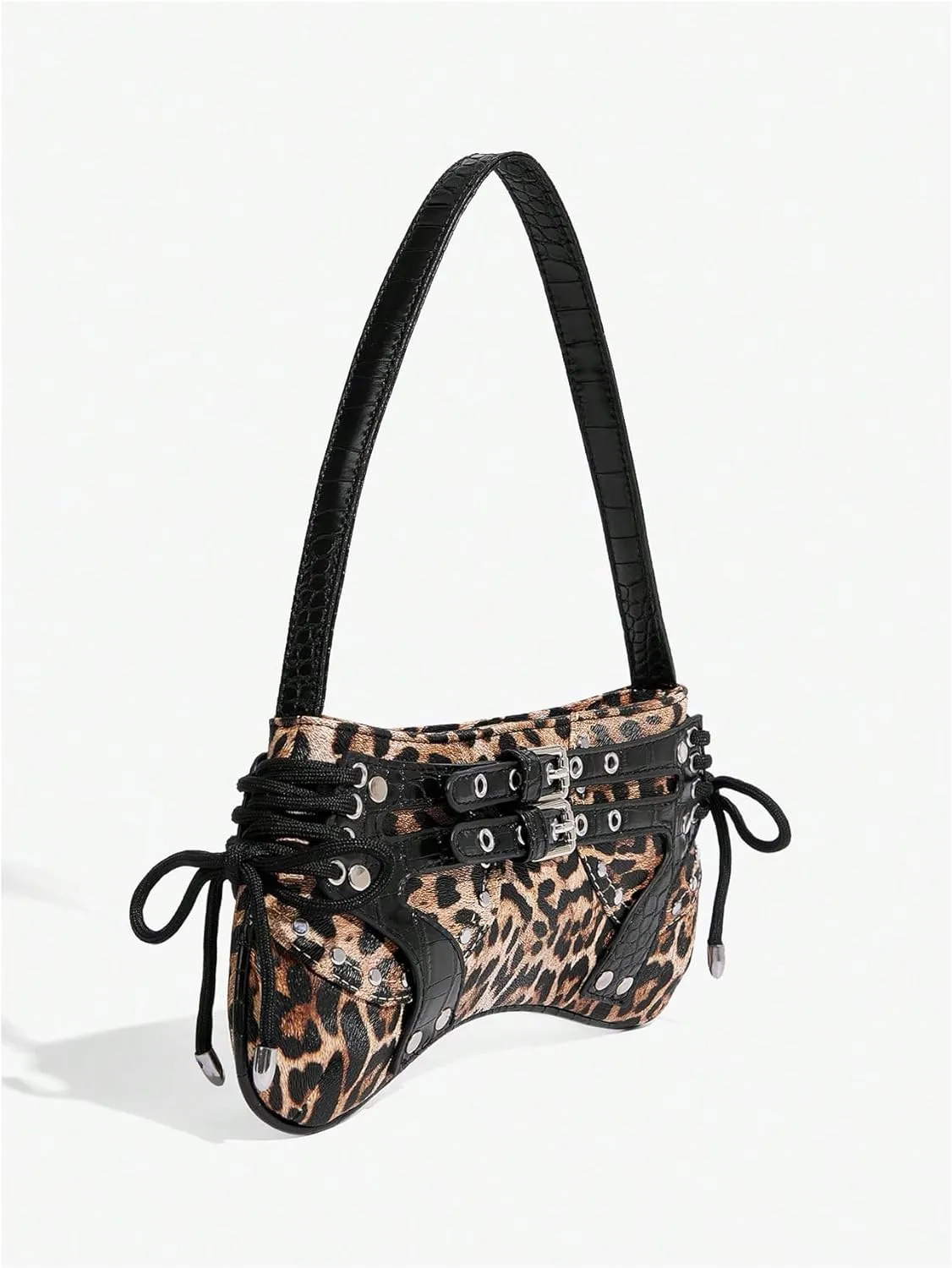 OYOANGLE Women's Leopard Print Shoulder Bags PU Leather Zipper Buckled Y2K Clutch Purses Funky Hobo Bag