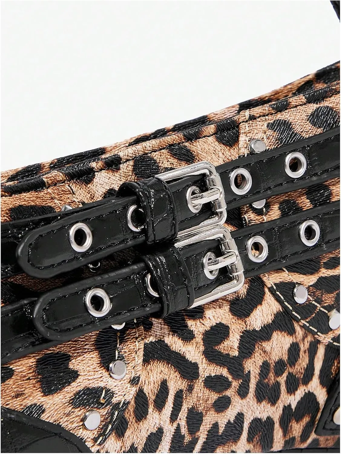 OYOANGLE Women's Leopard Print Shoulder Bags PU Leather Zipper Buckled Y2K Clutch Purses Funky Hobo Bag