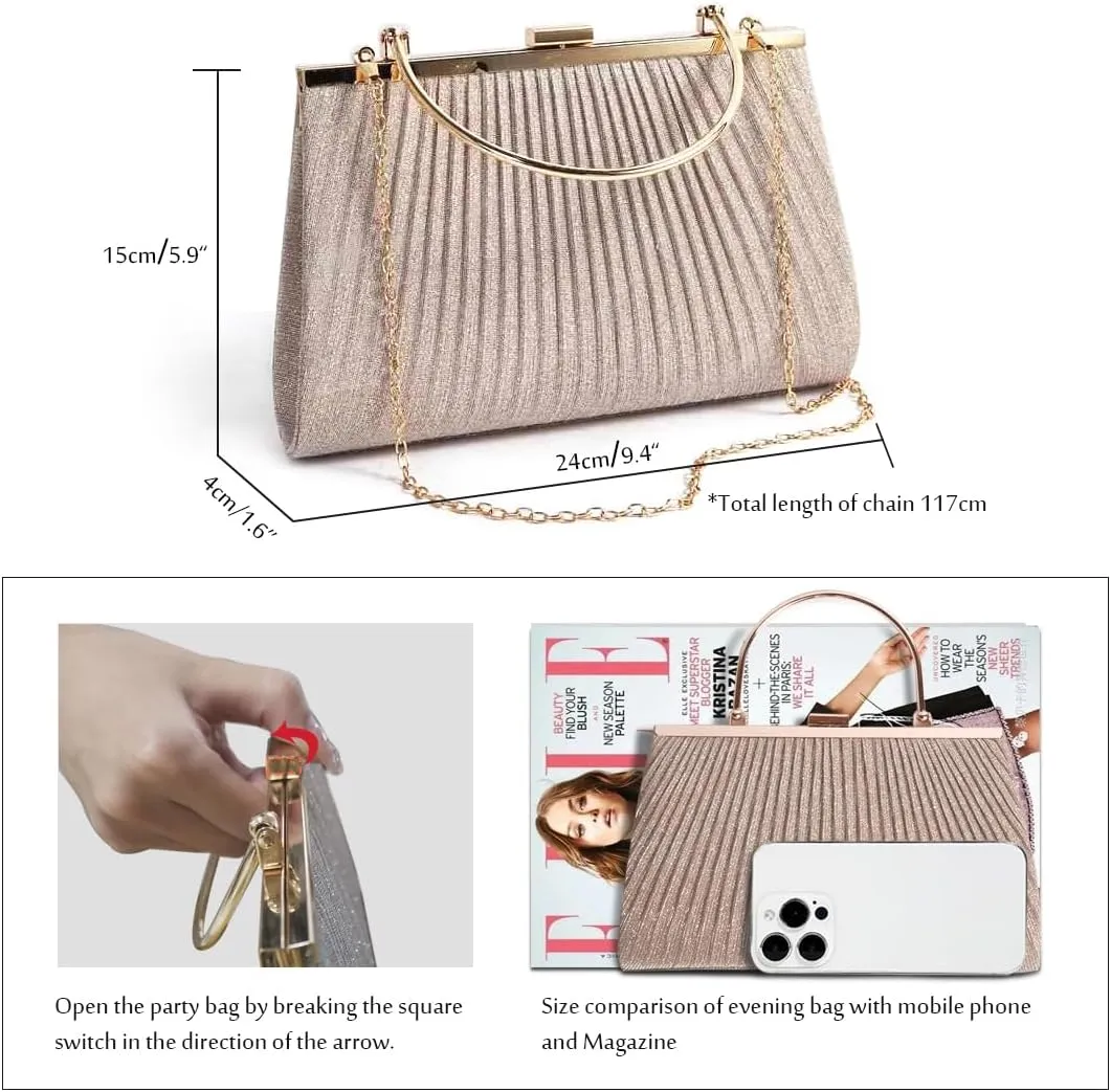 Pahajim Sparkly Evening Bag Bling Clutch Purses for Women, Small Glitter Sequin Handbag Fancy Dressy Purse with Strap