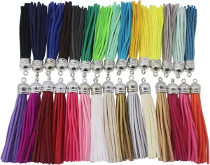 PAMIR TONG 30pcs Faux Leather Tassel For Keychain with Silver Caps Faux Suede Tassel Charm for Lanyard Straps DIY Tassel Charms for Rubber Beads Keychain-Jewelry Making-Handbags-Purse Decorations