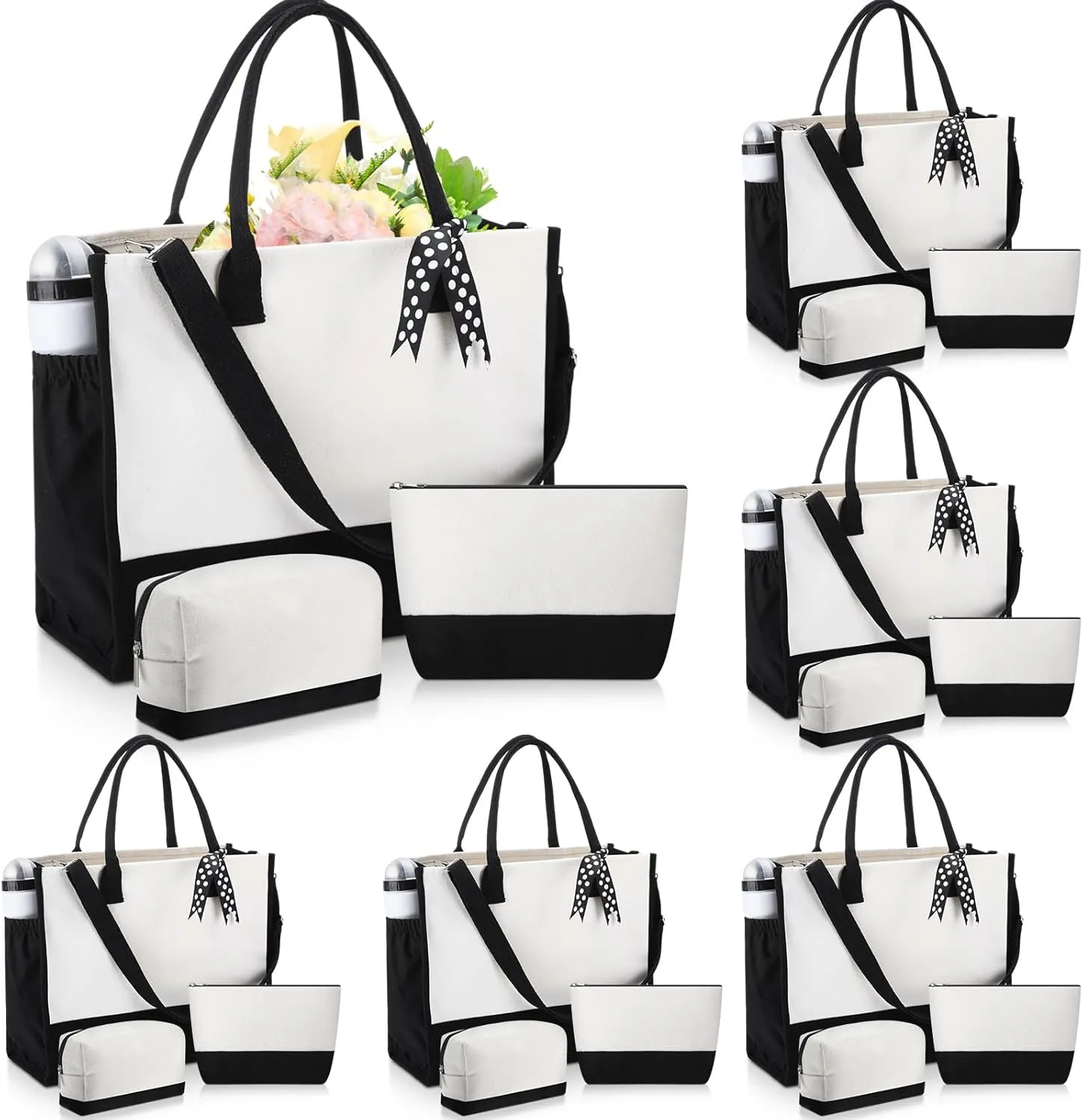 Paterr 18 Pcs Burlap Tote Bags and Cosmetic Bag Set Jute Tote Bag Bulk Large Reusable Canvas Beach Gift Bags with Handle
