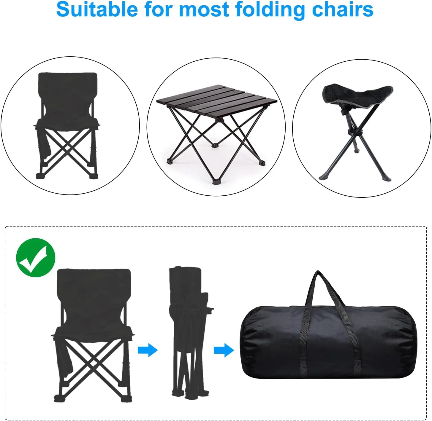 PATIKIL Folding Camping Chair Replacement Bag 47.2" x 11.8", Portable Camping Storage Tent Bag with Handle Strap for Outdoor Camping Hiking Travel, Black