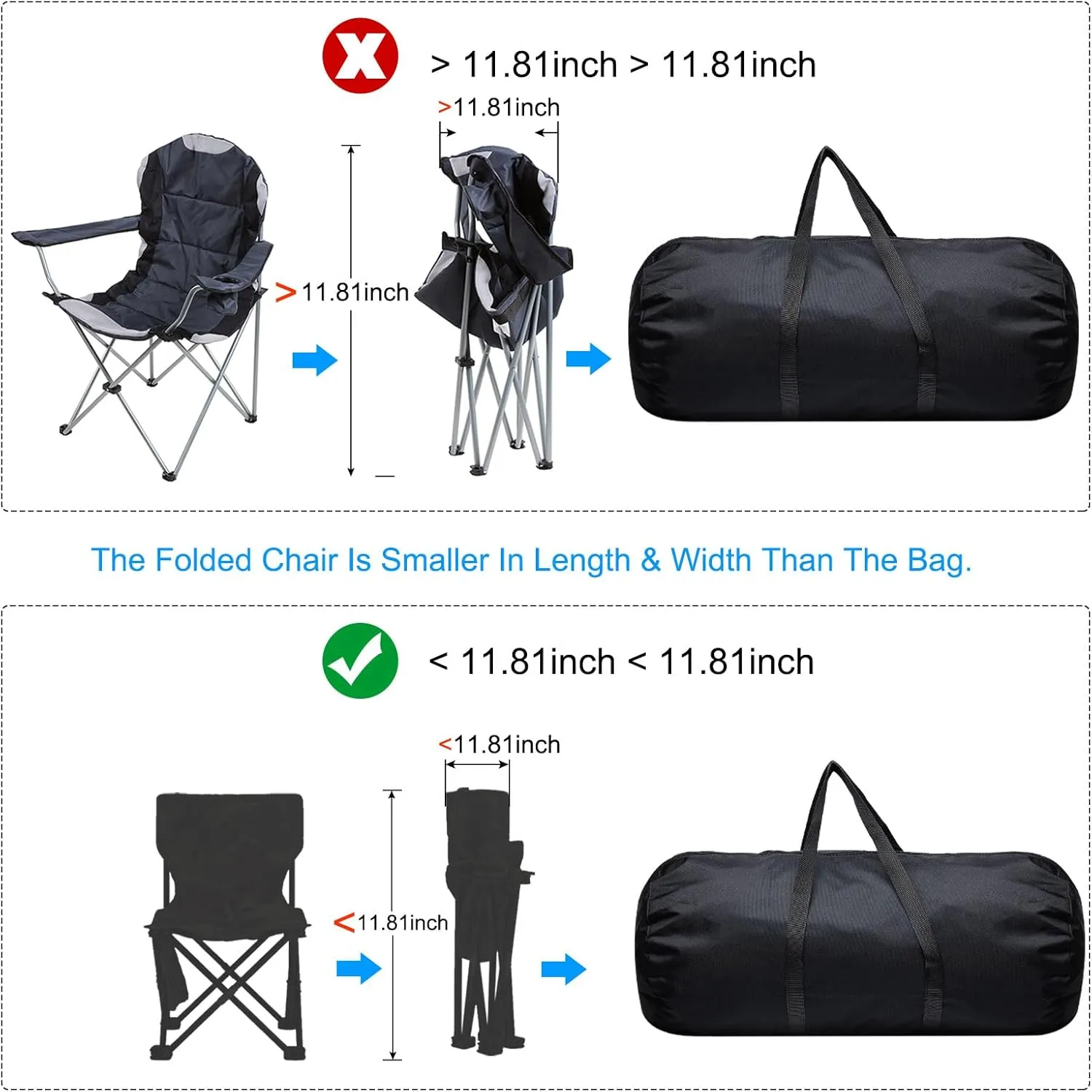 PATIKIL Folding Camping Chair Replacement Bag 47.2" x 11.8", Portable Camping Storage Tent Bag with Handle Strap for Outdoor Camping Hiking Travel, Black